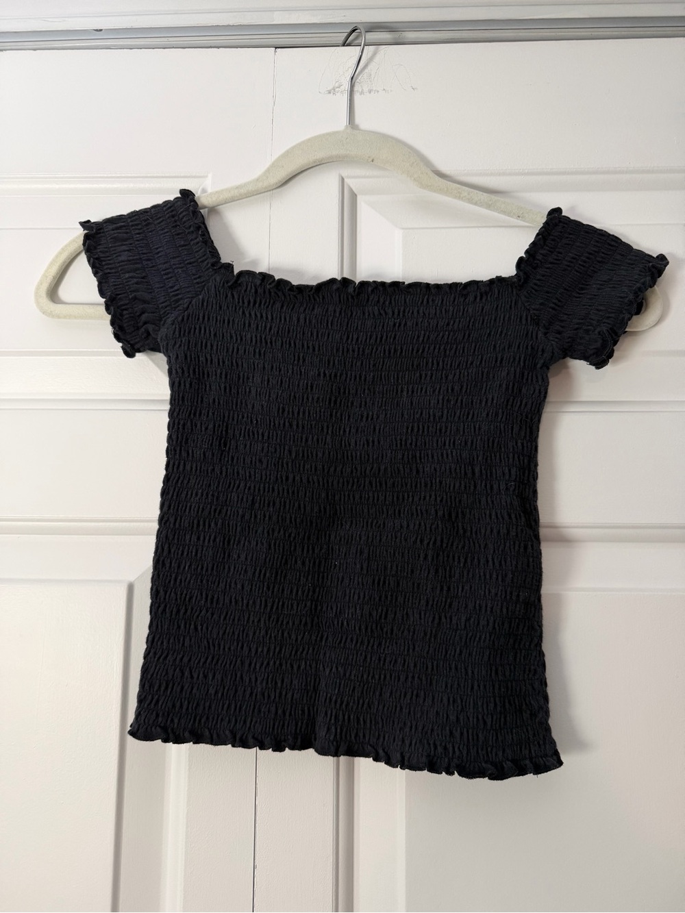 Hollister Black Smocked Off-Shoulder Crop Top